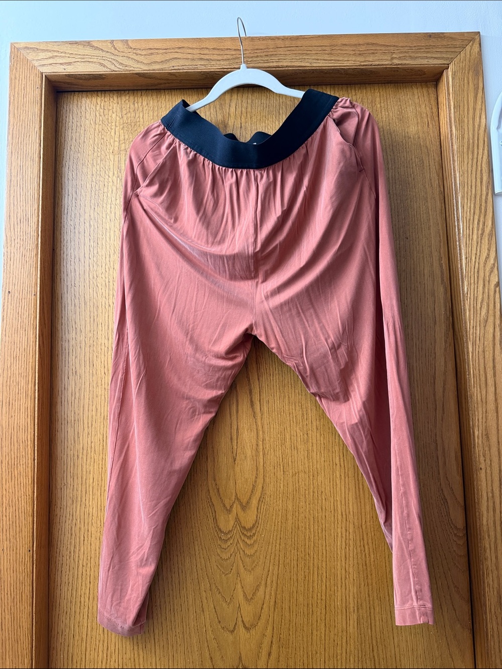 Dusty Rose Harem Jogger Pants with Black Waistband
